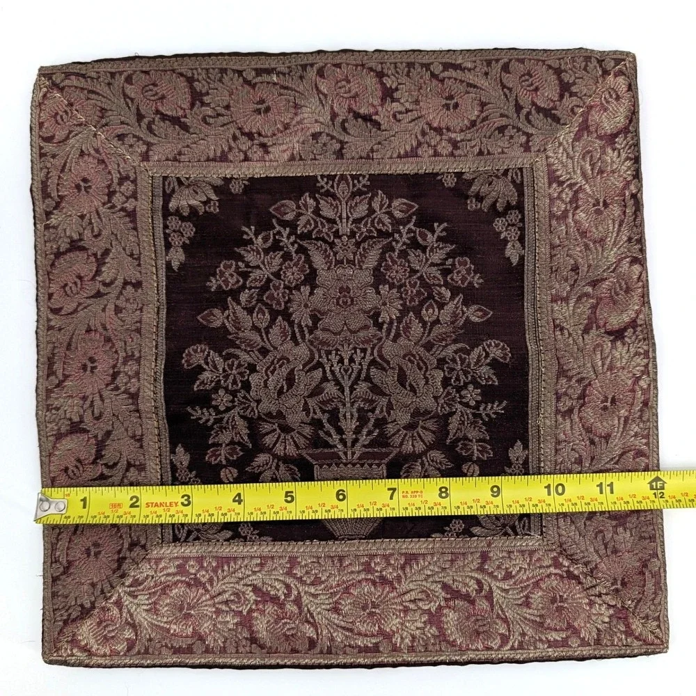 Woven Tapestry Pillow Cover Floral Brocade Metallic Burgundy 12x12